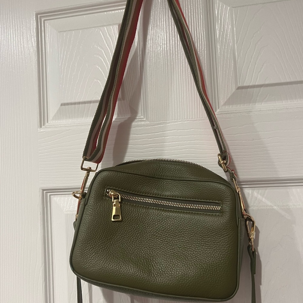 PomPom of London cross body with adjustable straps- olive green
